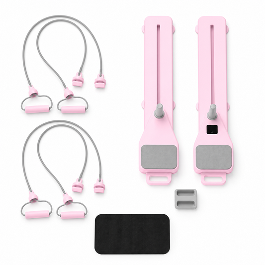 Adjustable ab board accessories arranged on a white background