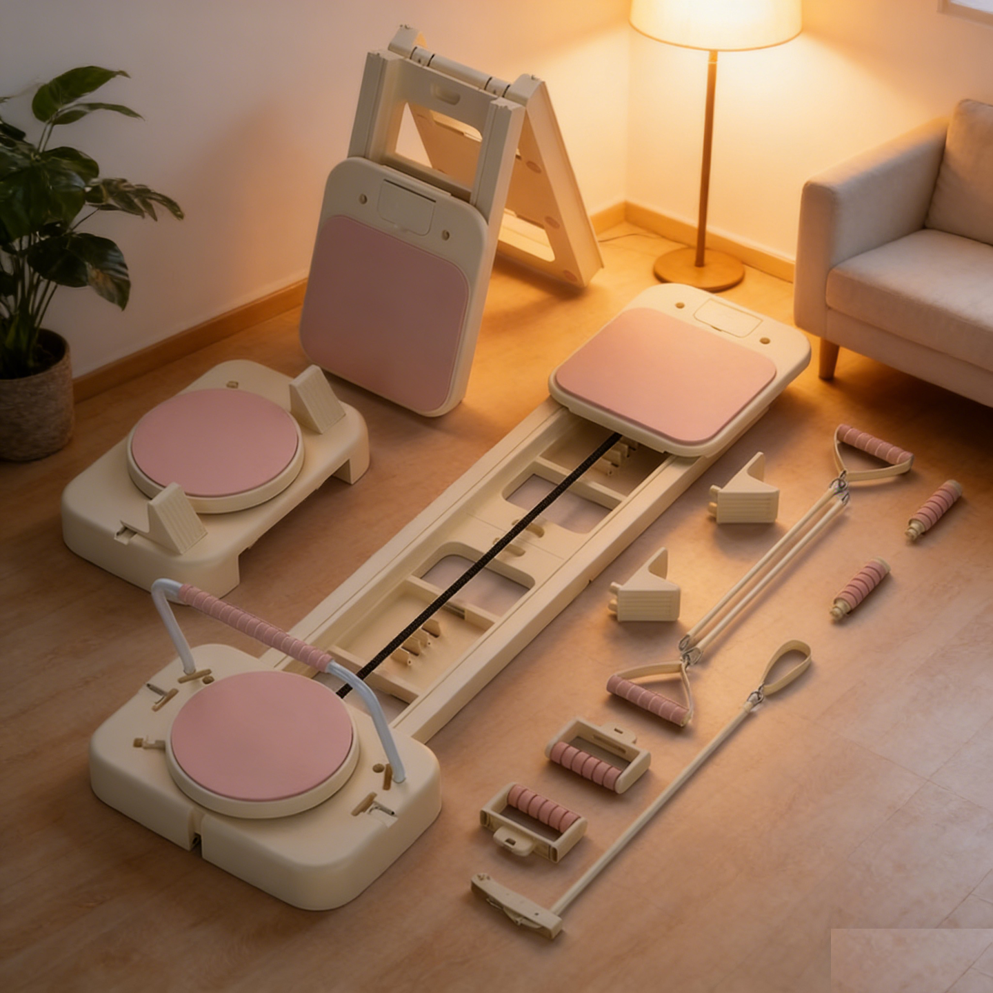 "Foldable Home Pilates Reformer – Adjustable Resistance, Quiet Glide, Full-Body Workout for All Levels"