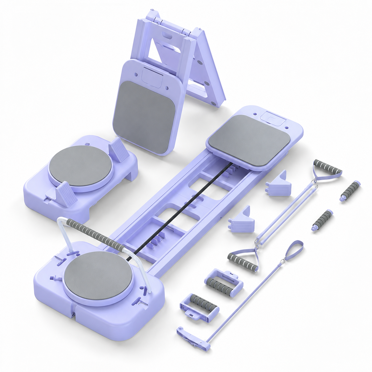 Home Pilates Reformer in lavender with included accessories