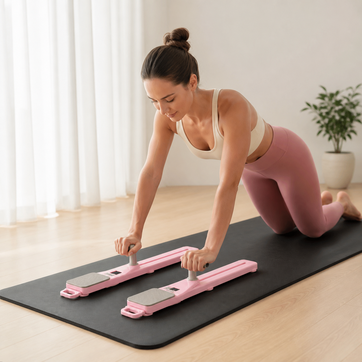 Woman using the adjustable ab board for a home workout
