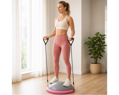 Woman using the balance trainer for a home workout
